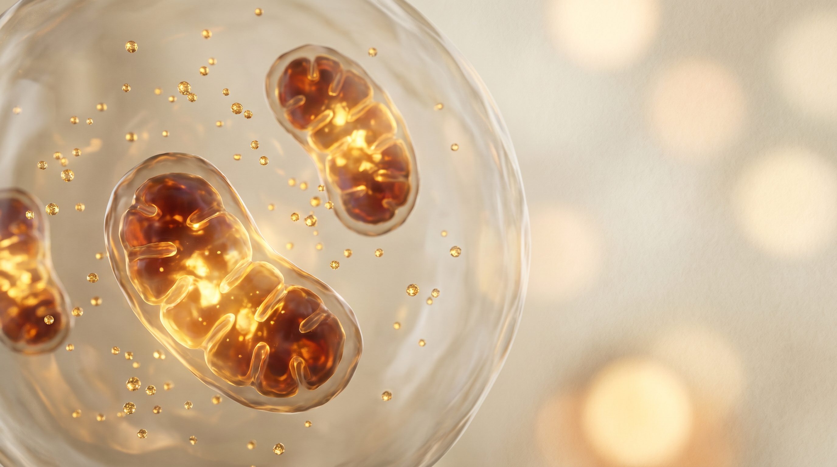 Golden glowing mitochondria cells